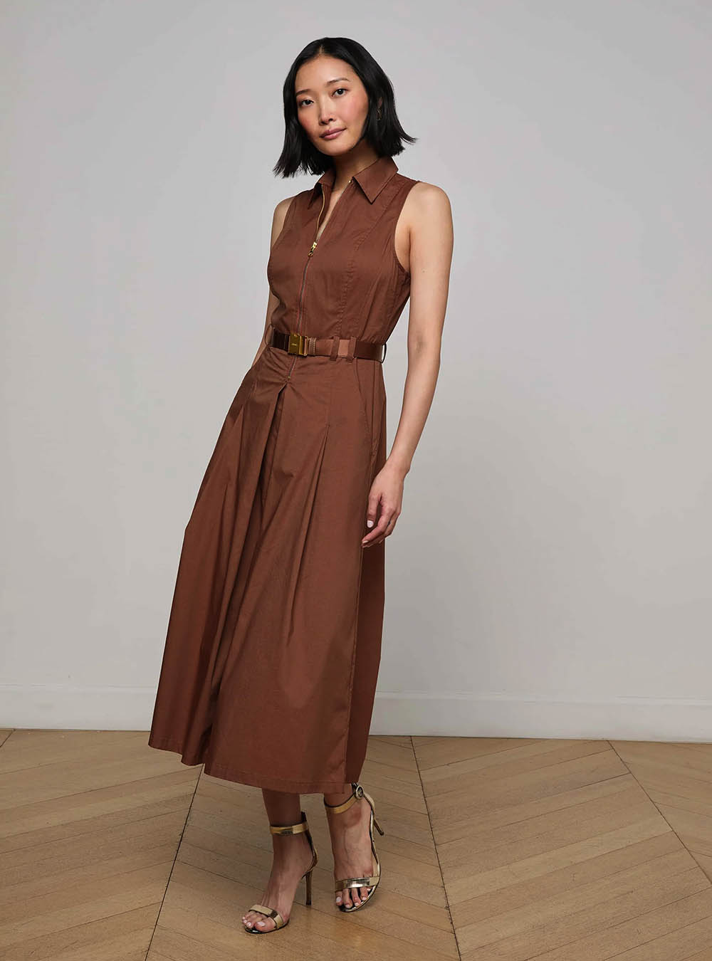L'Agence Kolton Midi Dress - Sepia Brown