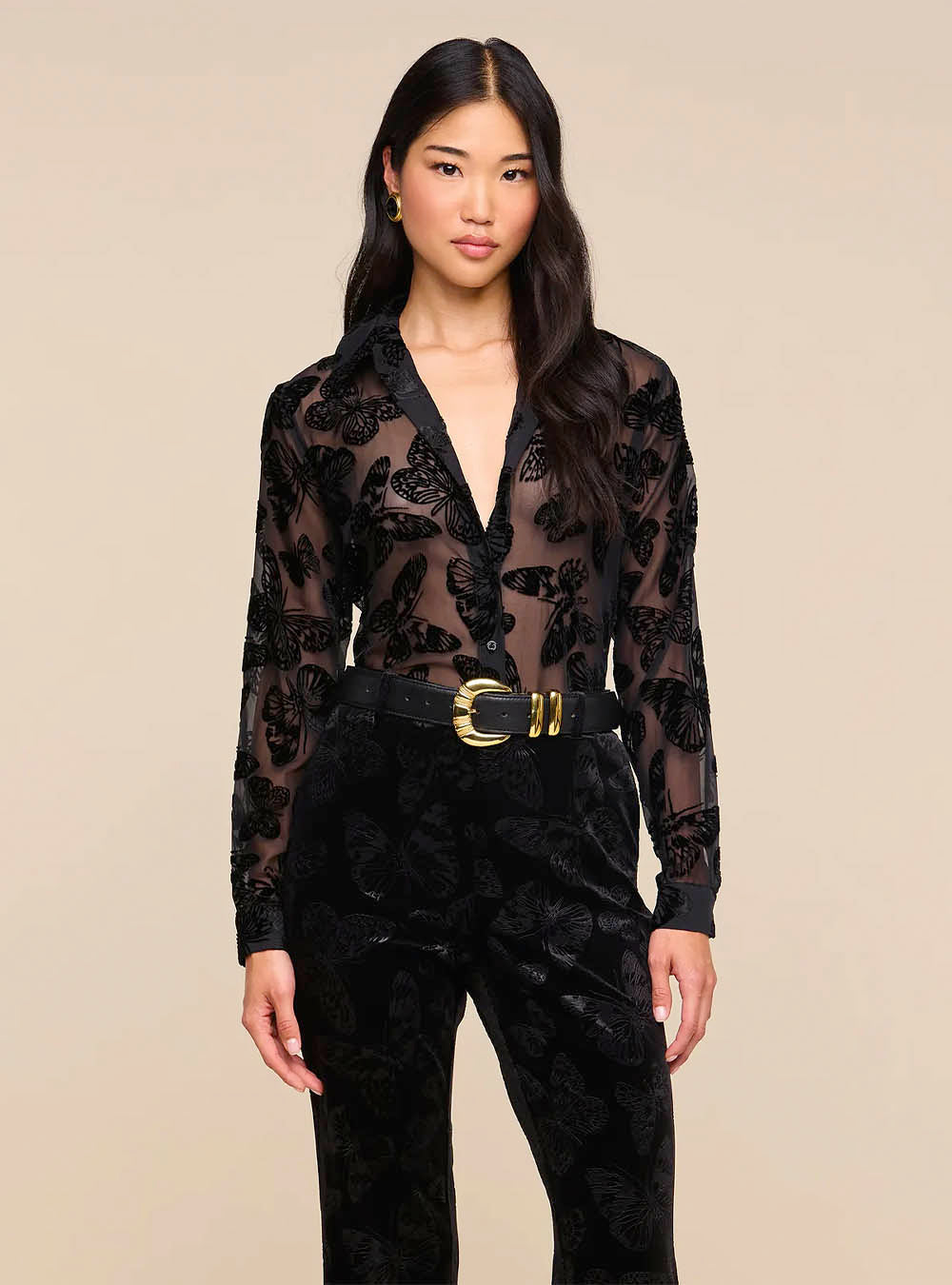 L'Agence Laurent Velvet Blouse - Black Butterfly