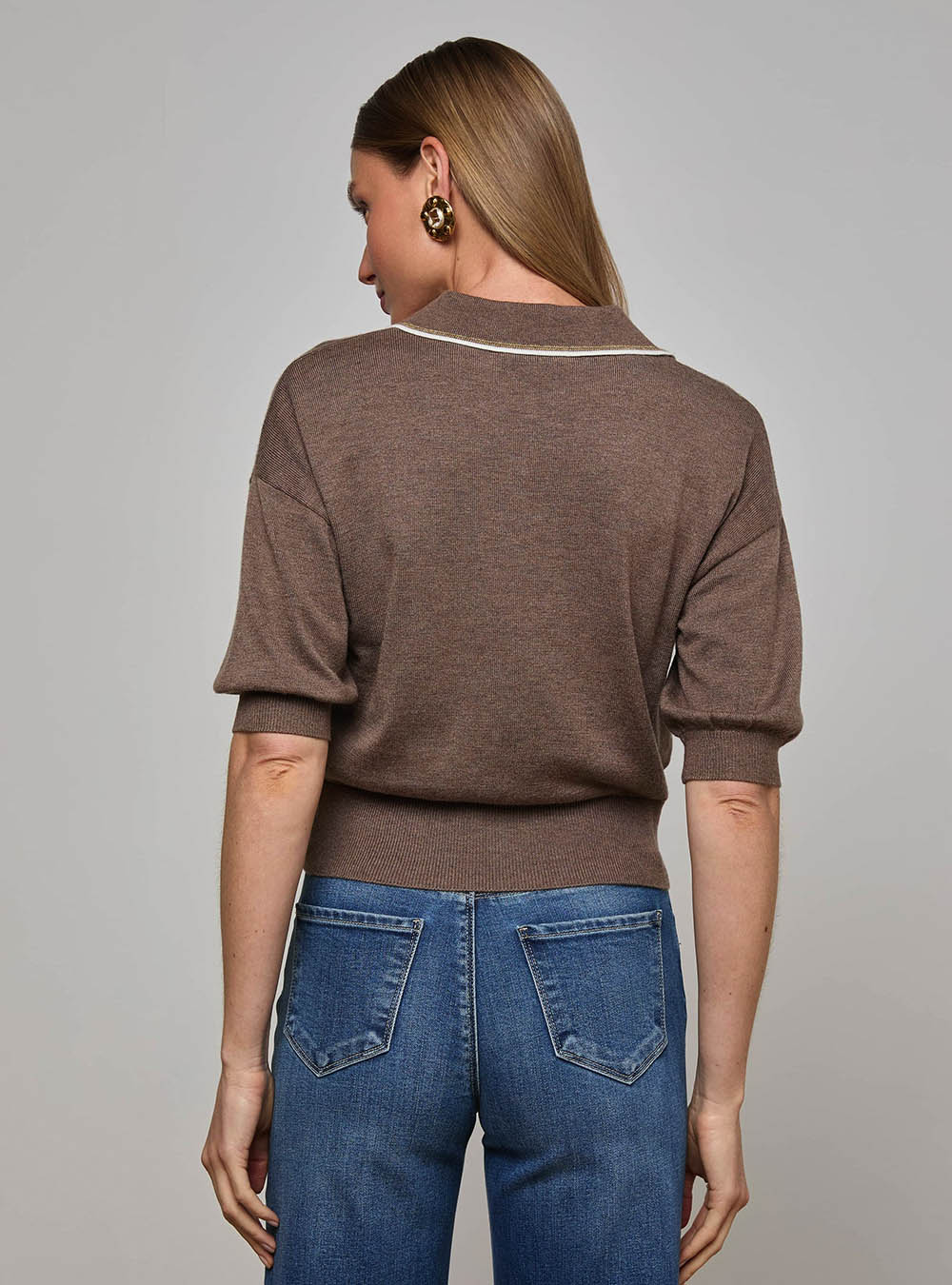 L'Agence Masaki Cropped Sweater - Deep Taupe/Ivory/Gold