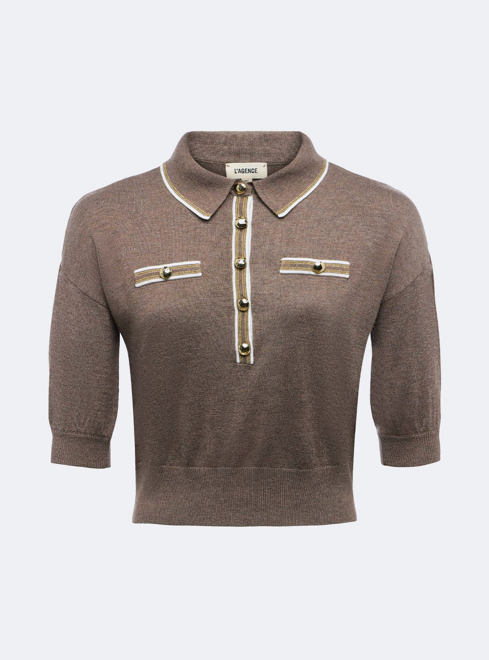 L'Agence Masaki Cropped Sweater - Deep Taupe/Ivory/Gold