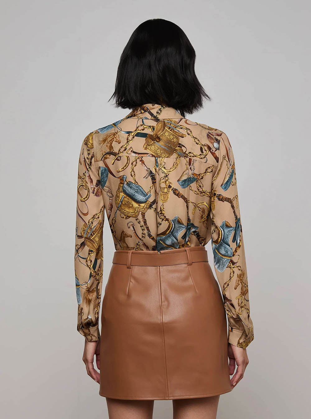 L'Agence Nina Silk Blouse - Dark Cappuccino Multi Equestrian Saddle