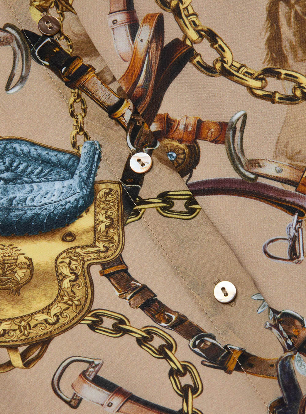 L'Agence Nina Silk Blouse - Dark Cappuccino Multi Equestrian Saddle