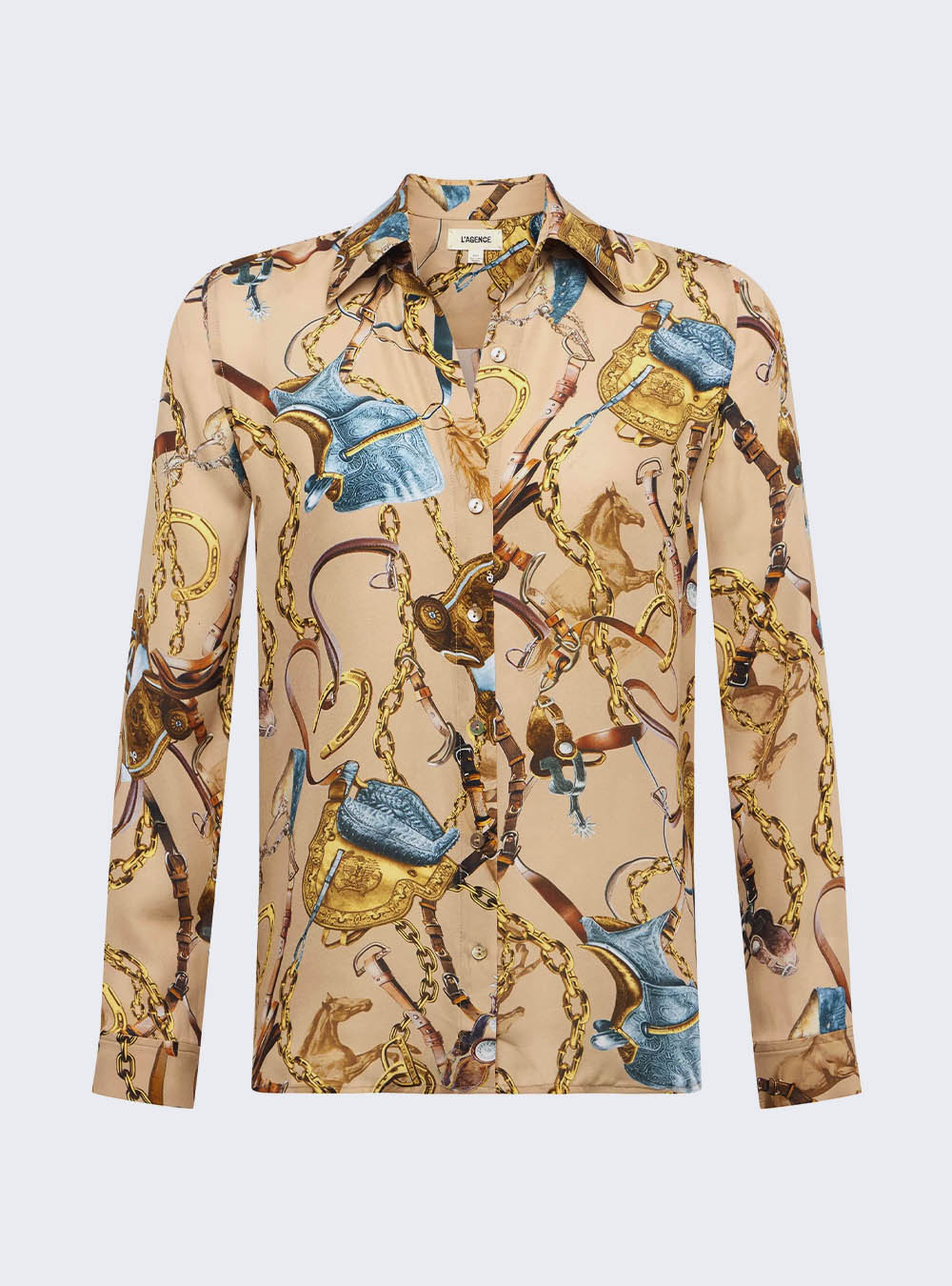 L'Agence Nina Silk Blouse - Dark Cappuccino Multi Equestrian Saddle