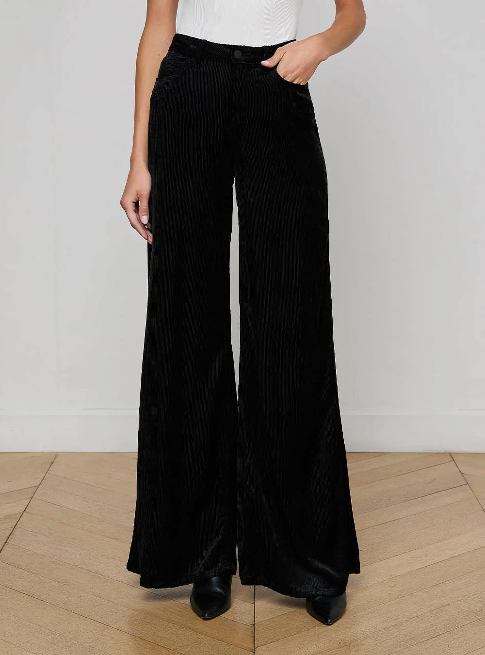 L'Agence Quincy Wide Leg Corduroy Pant - Black