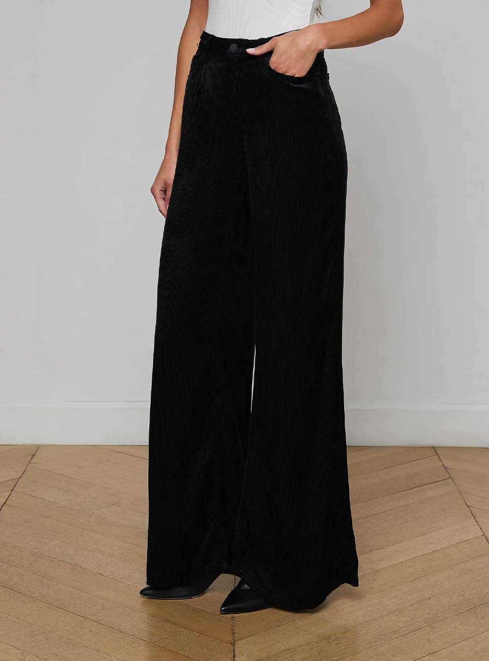 L'Agence Quincy Wide Leg Corduroy Pant - Black