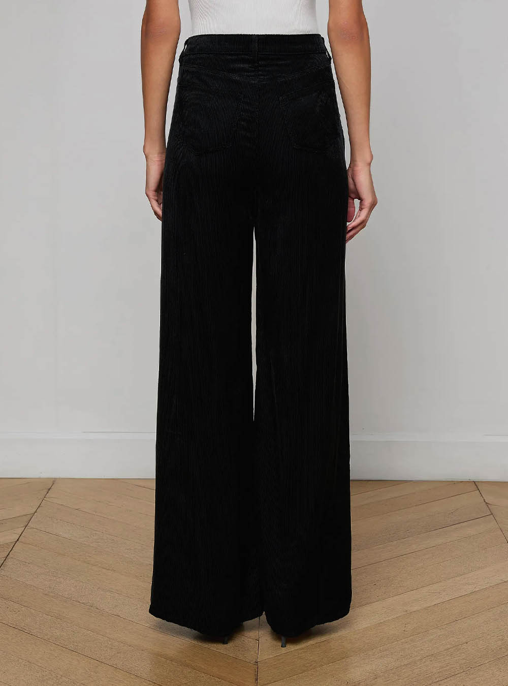 L'Agence Quincy Wide Leg Corduroy Pant - Black