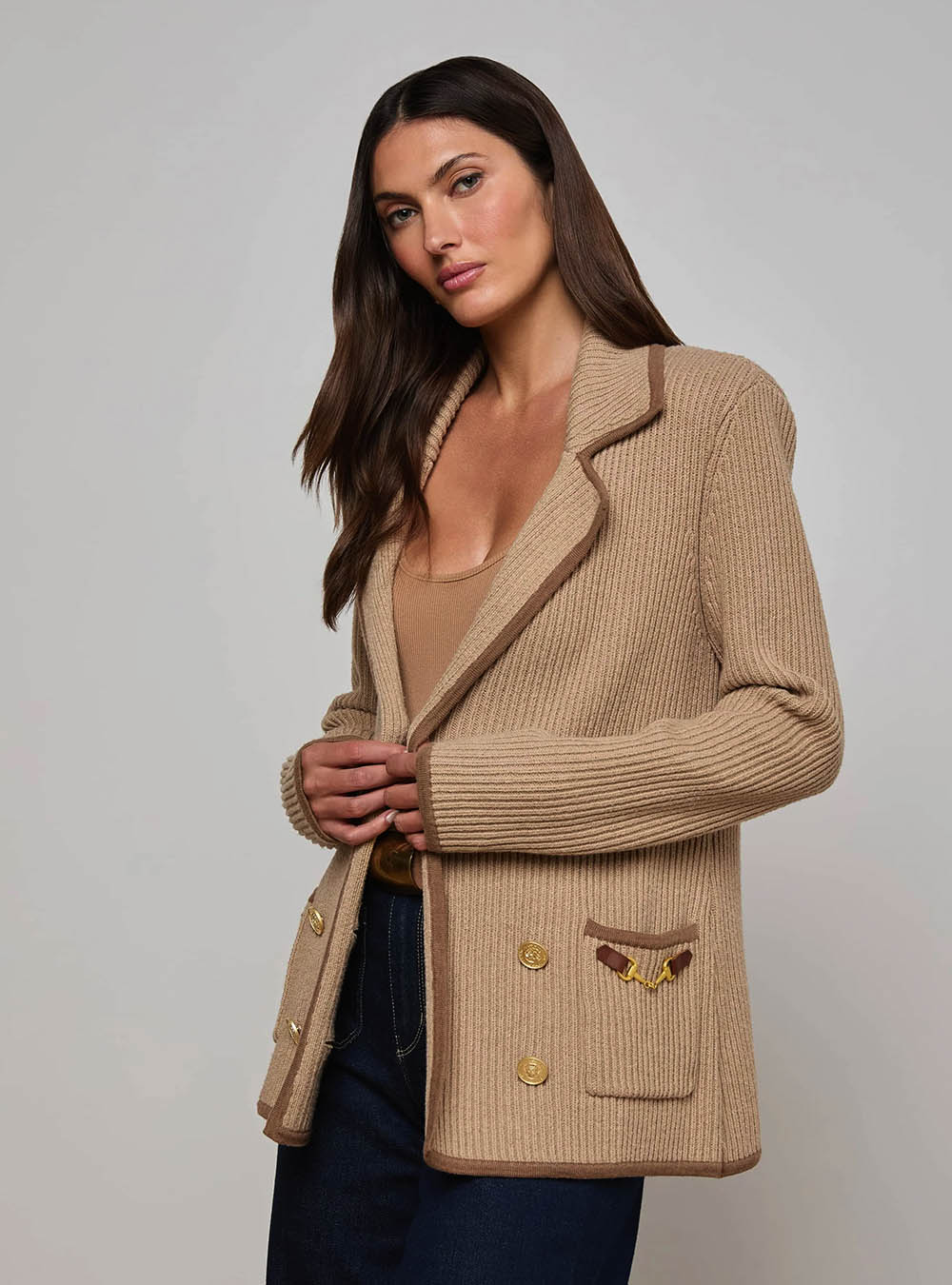 L'Agence Ranch Knit Blazer - Natural/Brown
