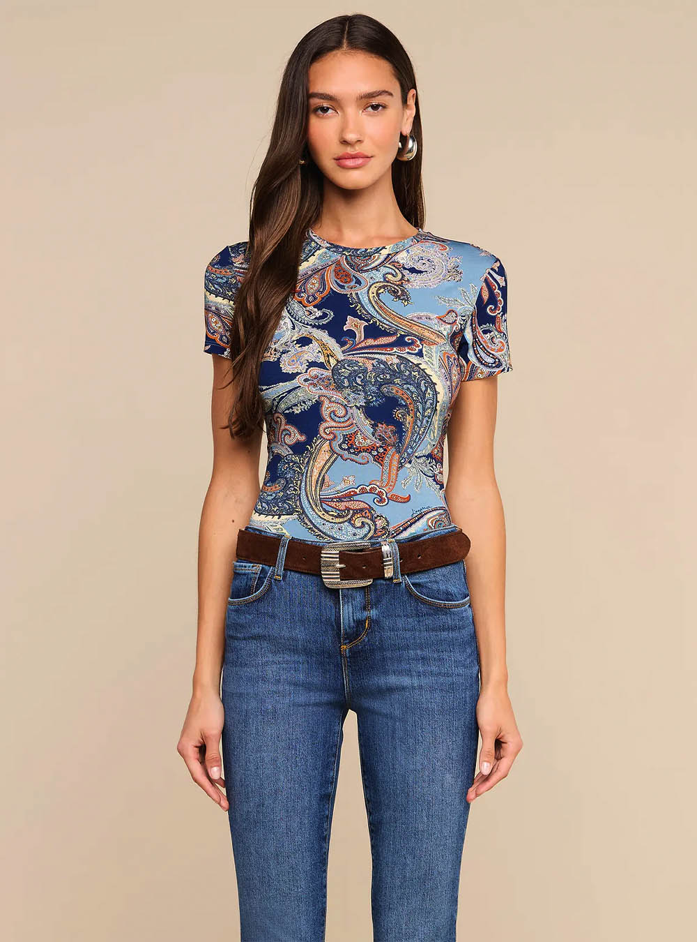 L'Agence Ressi Fitted Tee - Midnight Multi Besarabian Paisley