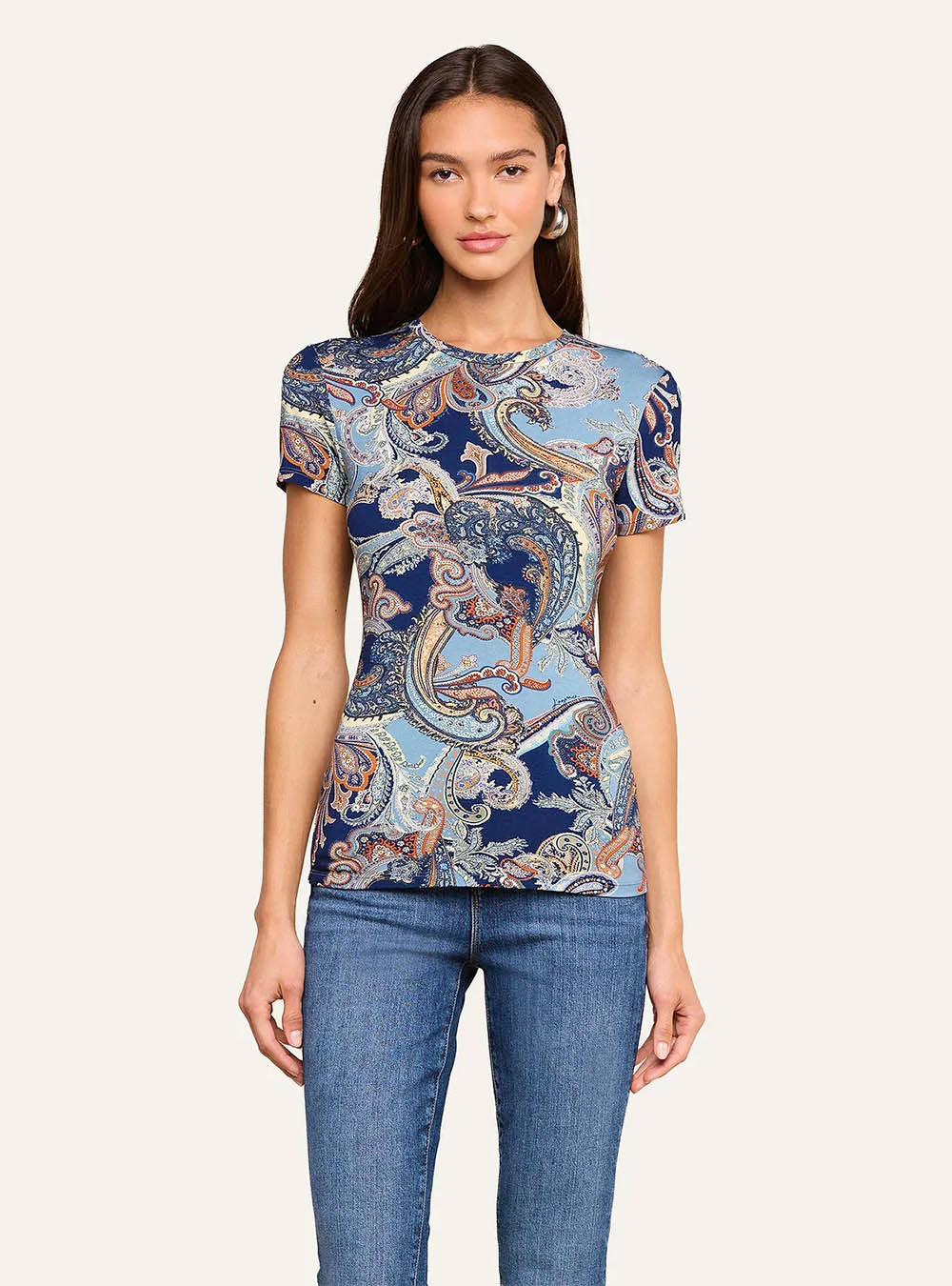 L'Agence Ressi Fitted Tee - Midnight Multi Besarabian Paisley