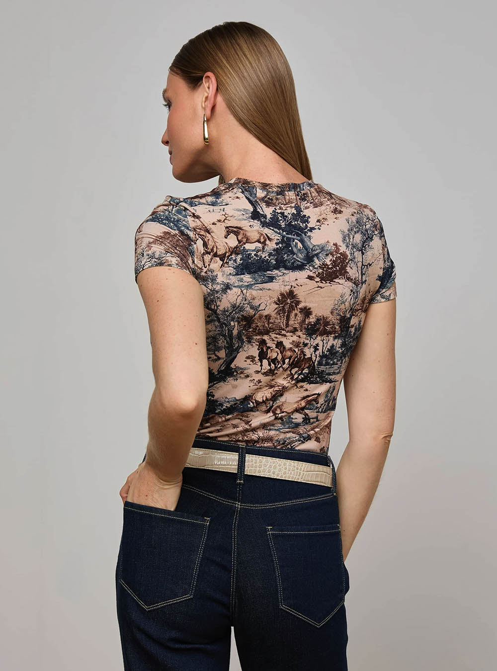 L'Agence Ressi Fitted Tee - Tan Multi Western Toile