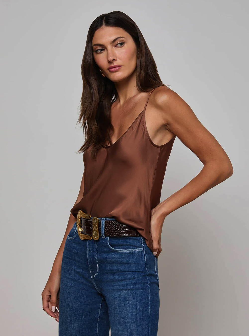 L'Agence Satin Camisole - Sepia Brown