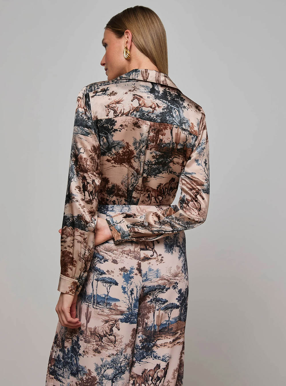 L'Agence Tyler Silk Blouse - Tan Multi Western Toile