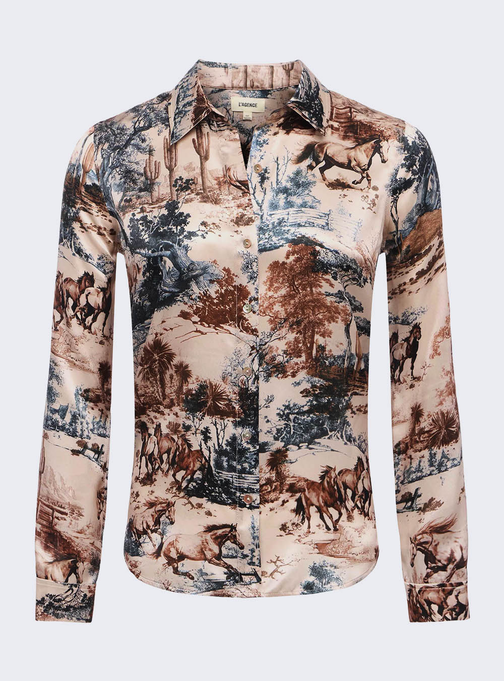 L'Agence Tyler Silk Blouse - Tan Multi Western Toile
