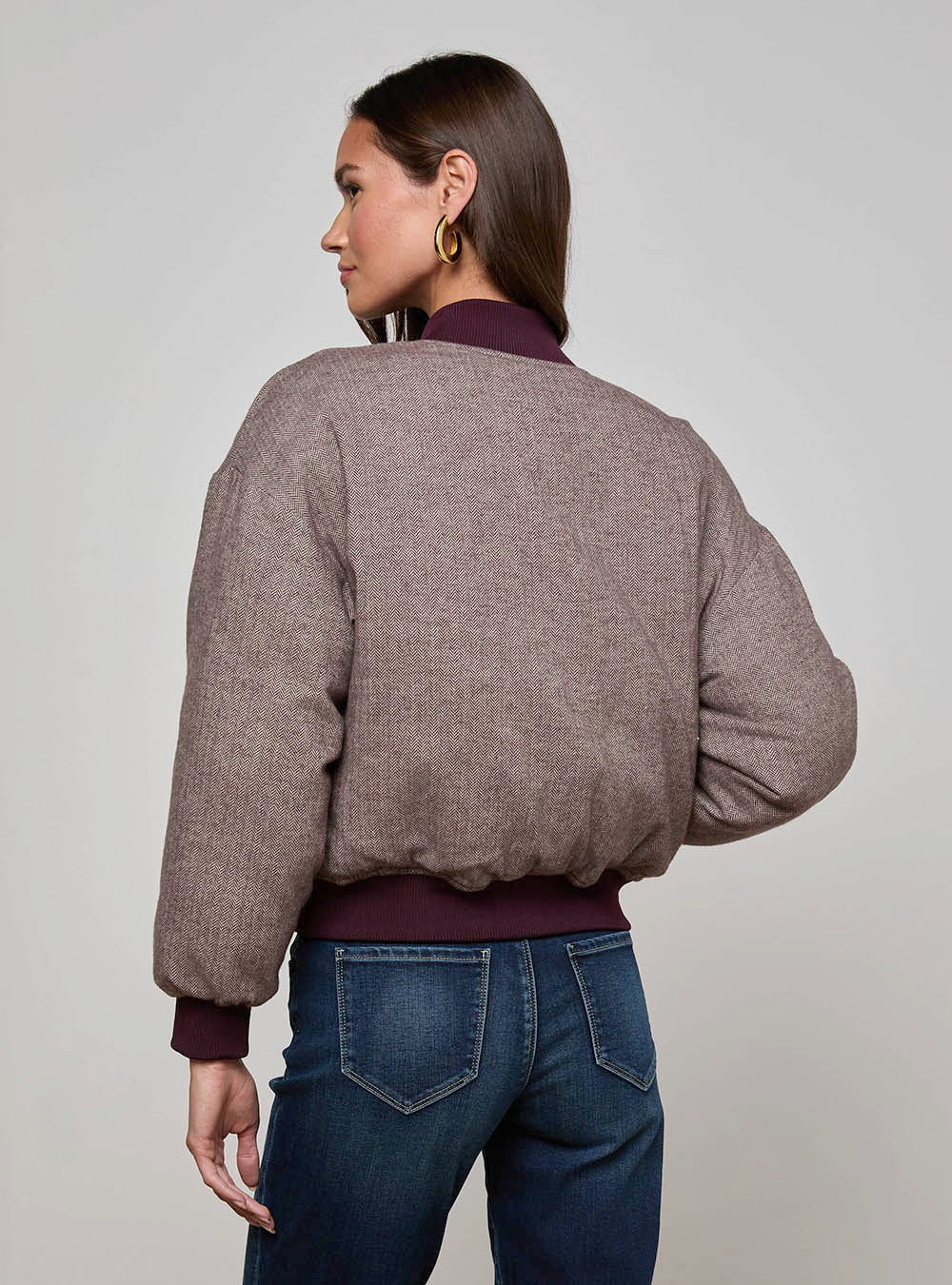 L'Agence Violeta Reversible Puffer - Wine Herringbone