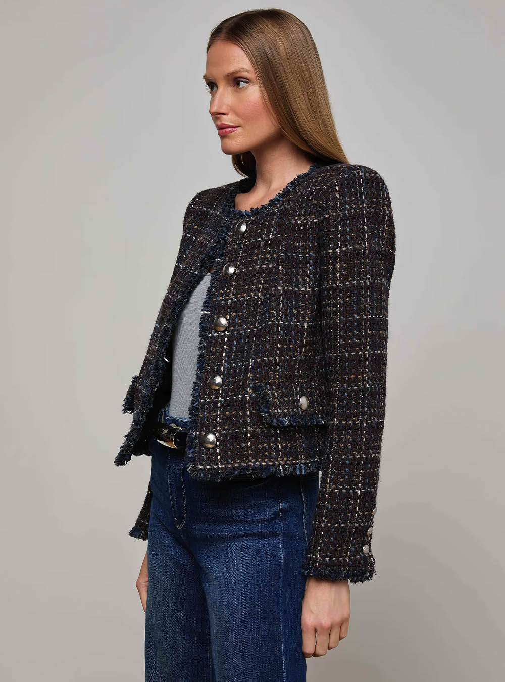 L'Agence Zaya Tweed Jacket - Midnight Brown Multi Tweed