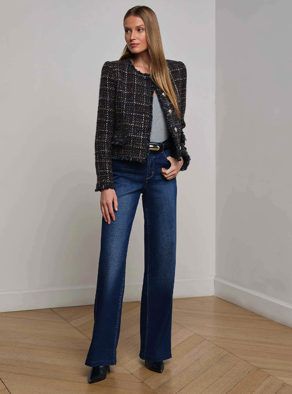 L'Agence Zaya Tweed Jacket - Midnight Brown Multi Tweed