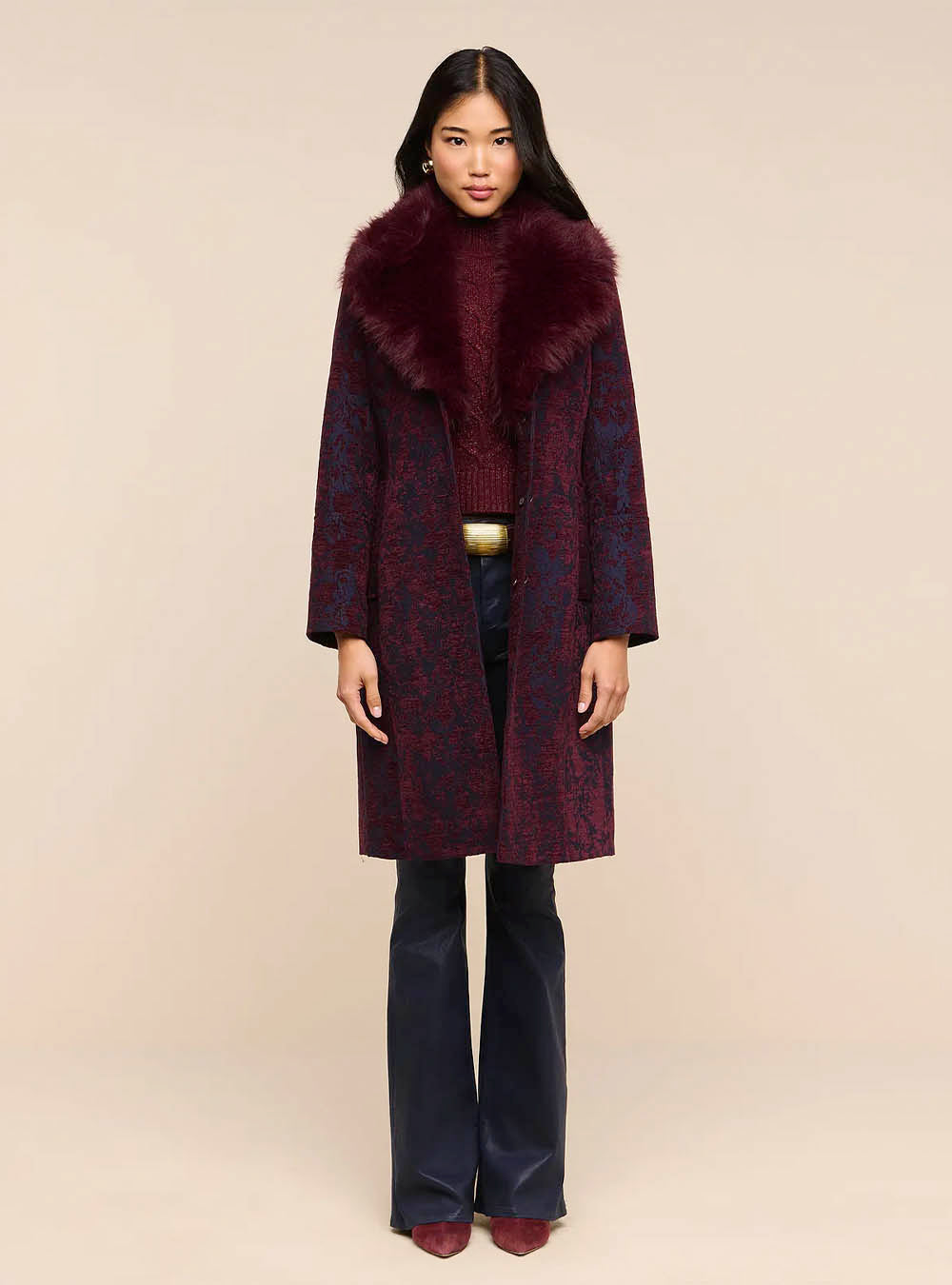 L'Agence Laney Jacquard Coat - Deep Sangria/Midnight Jacquard