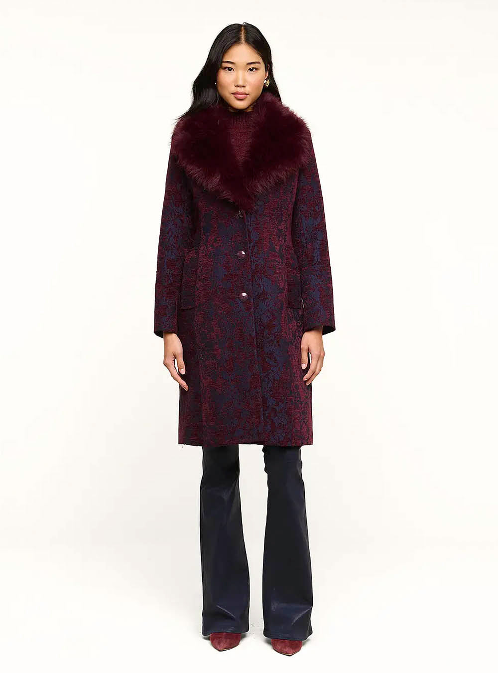 L'Agence Laney Jacquard Coat - Deep Sangria/Midnight Jacquard