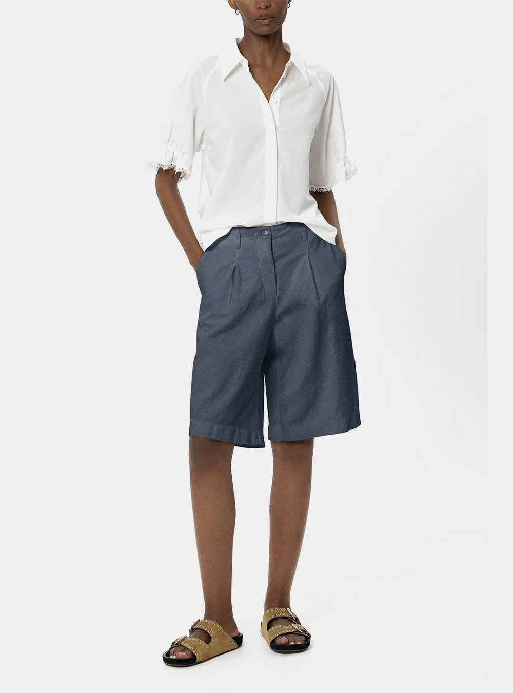 Luisa Cerano Bermuda Shorts in Linen Bend - Blue