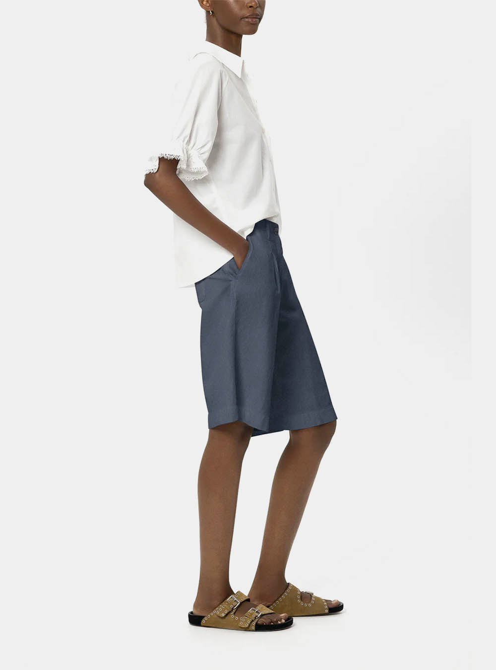 Luisa Cerano Bermuda Shorts in Linen Bend - Blue