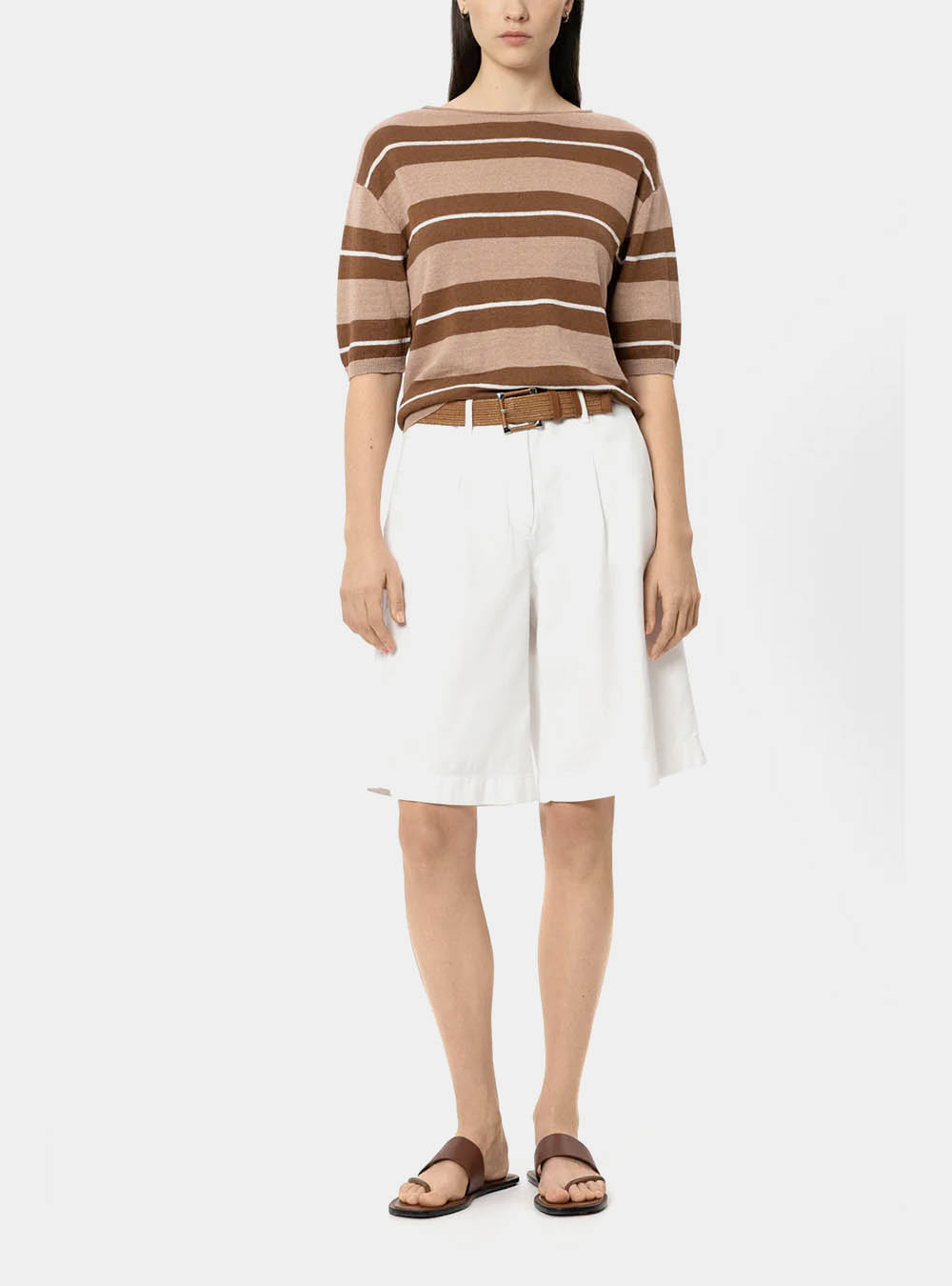 Luisa Cerano Bermuda Shorts in Linen Bend - White