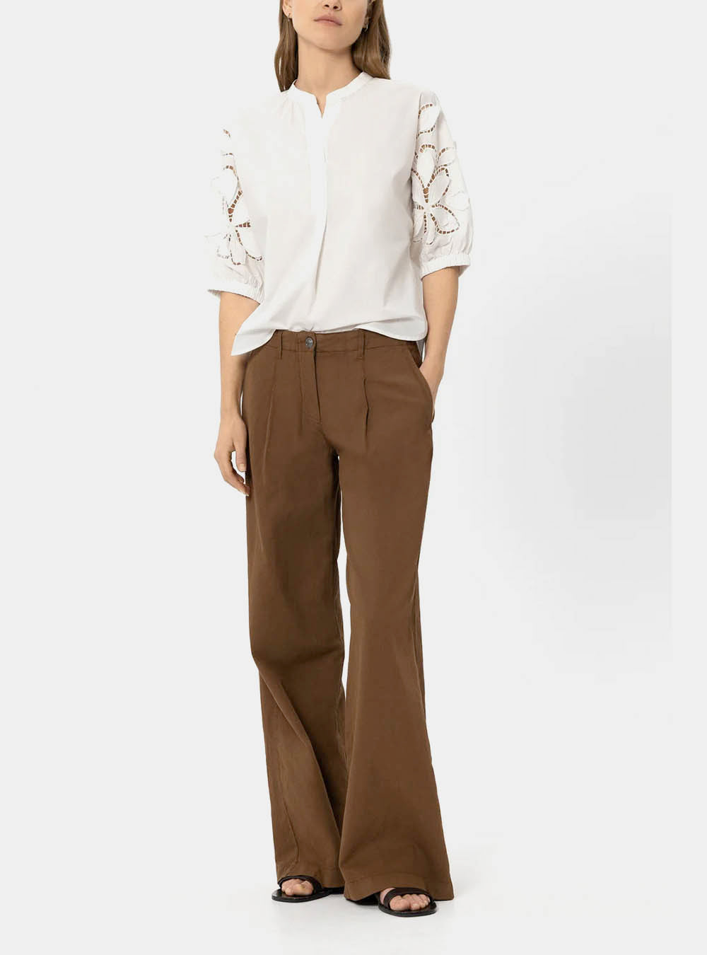 Luisa Cerano Blouse with Eyelet Embroidery - White