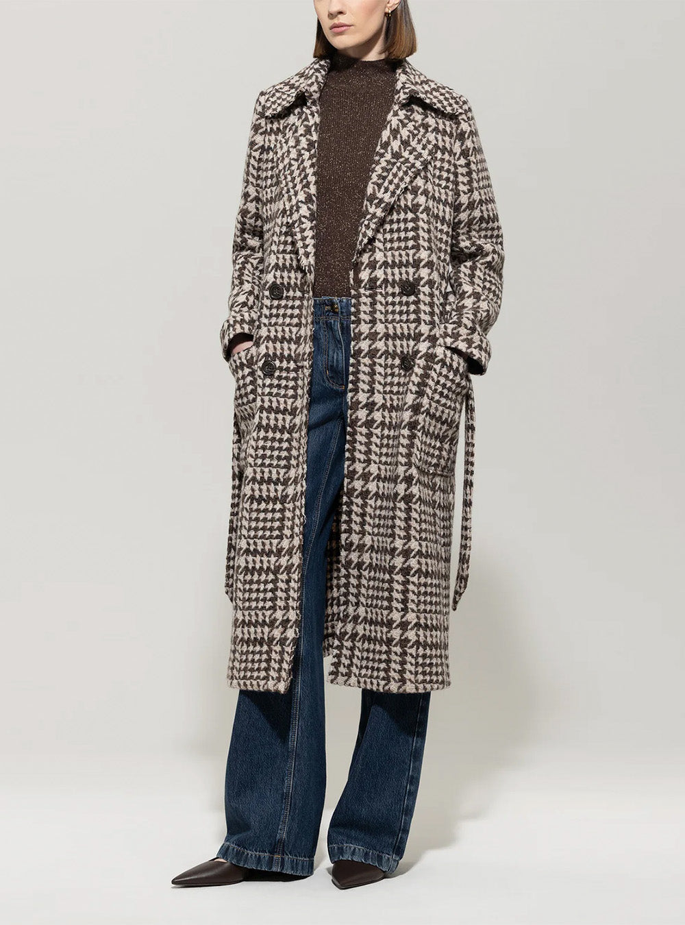 Luisa Cerano Glencheck Coat with Belt