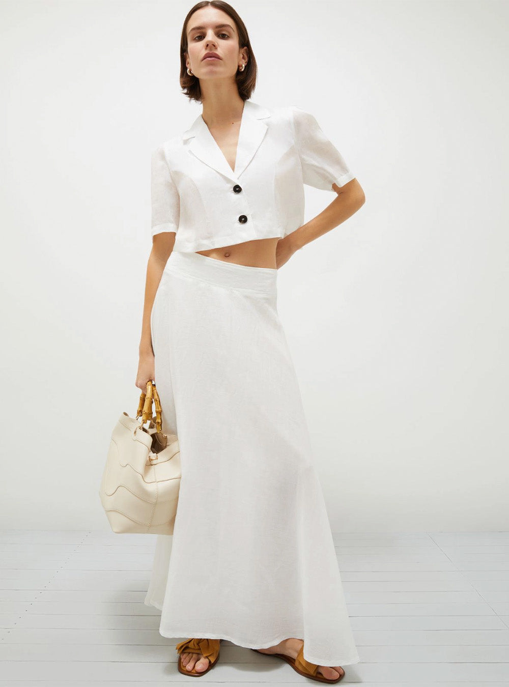 Marella Short Ramie Blazer - White