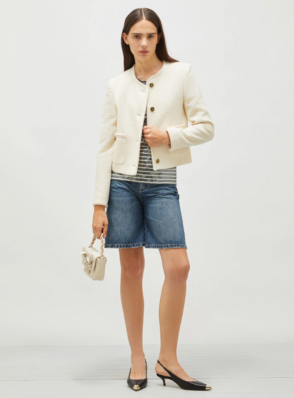 Marella Stretch Basketweave Jacket - White