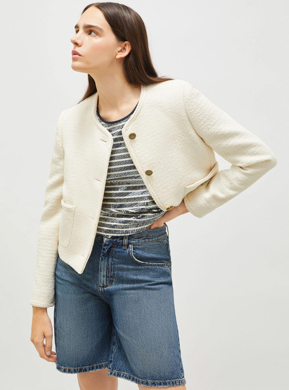 Marella Stretch Basketweave Jacket - White