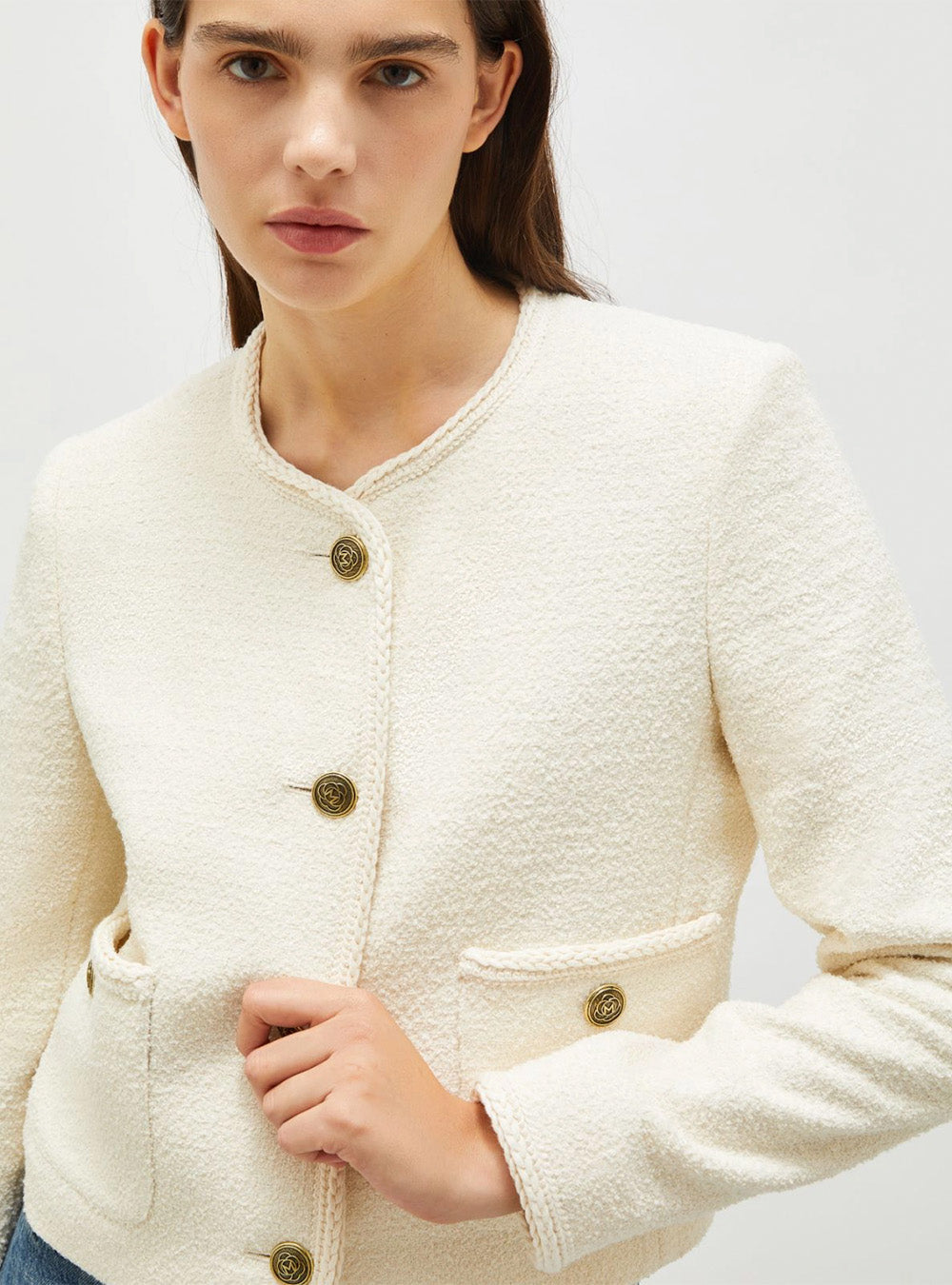 Marella Stretch Basketweave Jacket - White