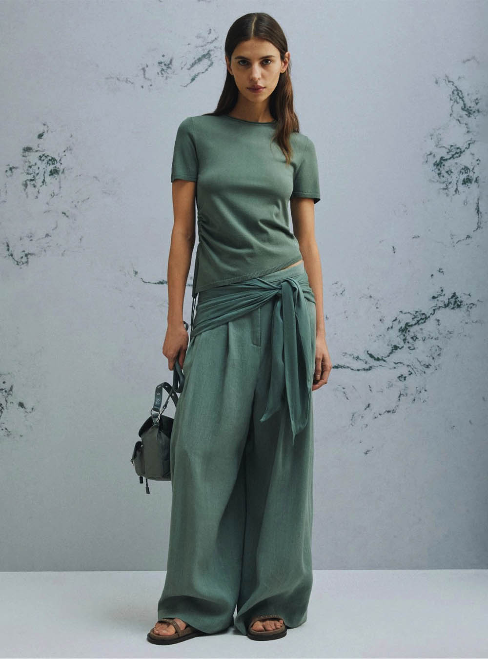 Marella Asymmetrical Drawstring Sweater - Green