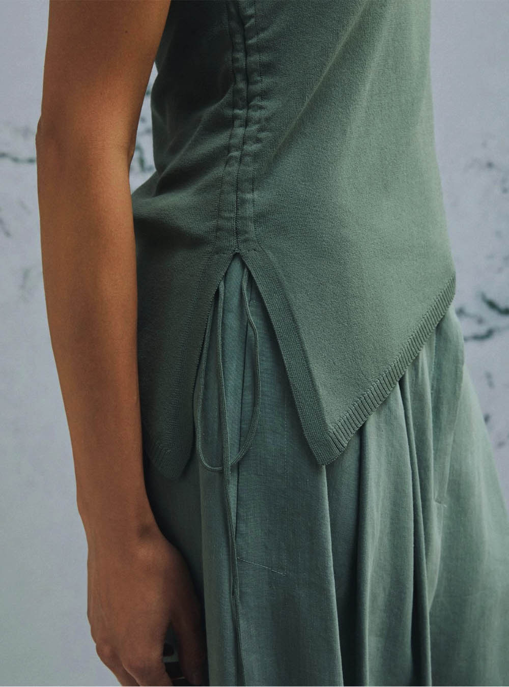 Marella Asymmetrical Drawstring Sweater - Green
