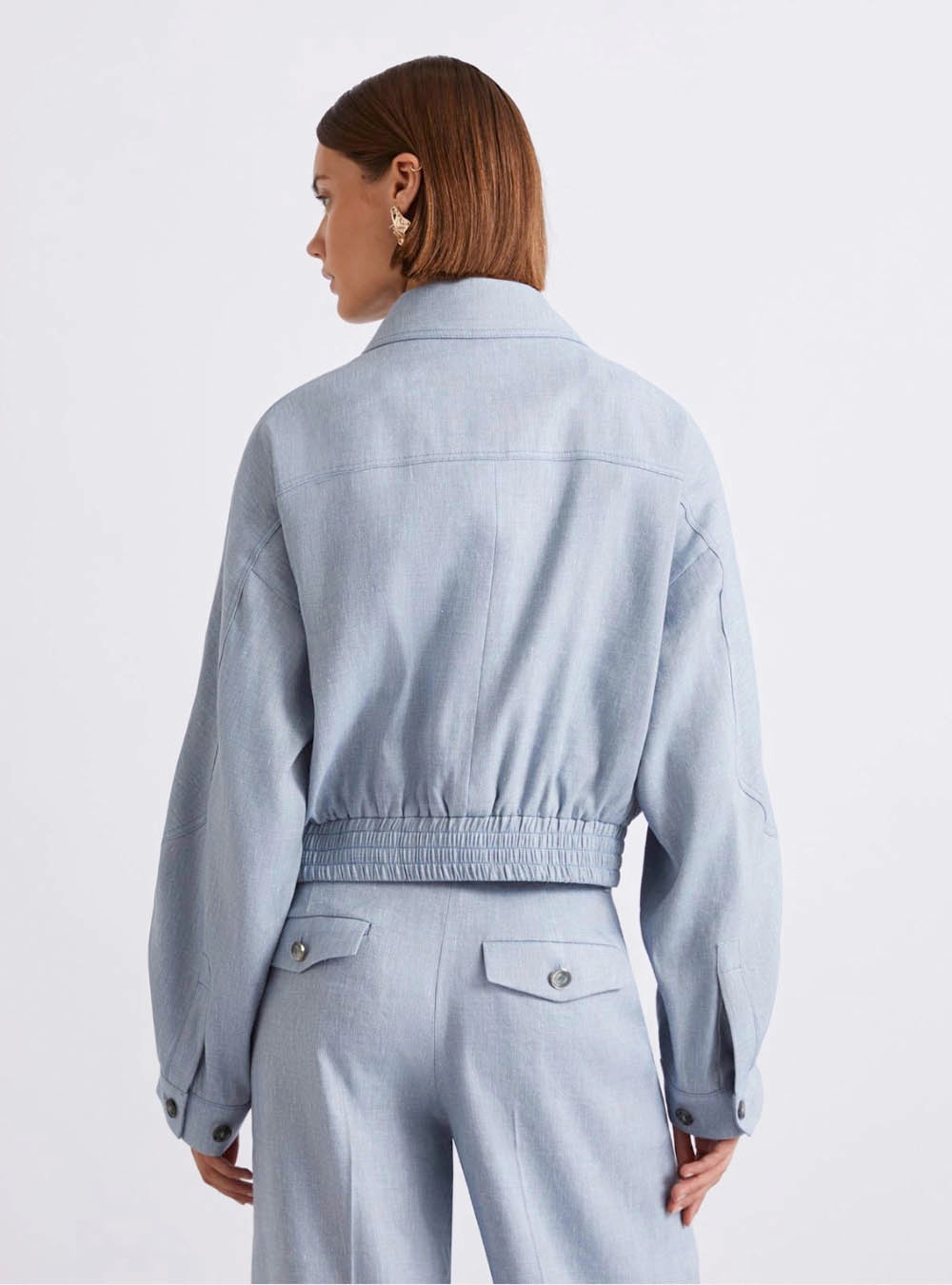 Marella Herringbone Viscose-Blend Sporty Jacket - Light Blue
