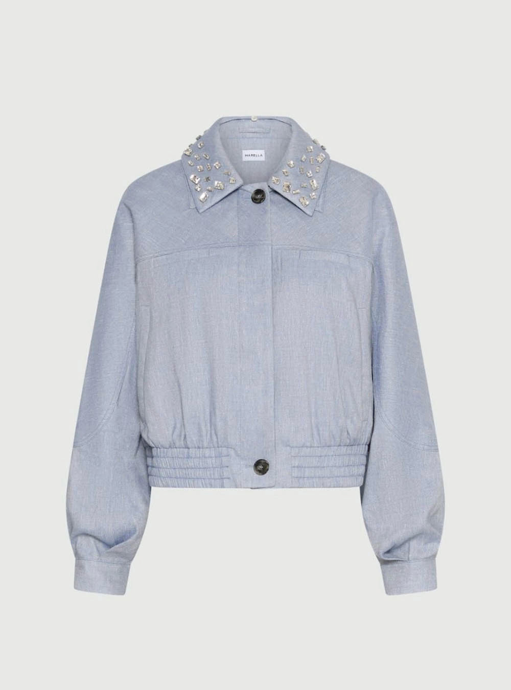 Marella Herringbone Viscose-Blend Sporty Jacket - Light Blue