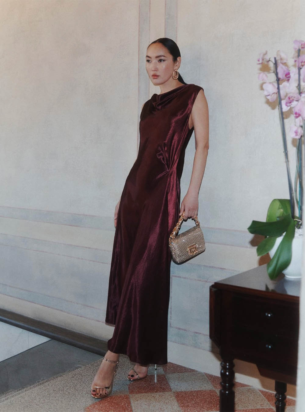 Marella Lightweight Satin Dress - Bordeaux