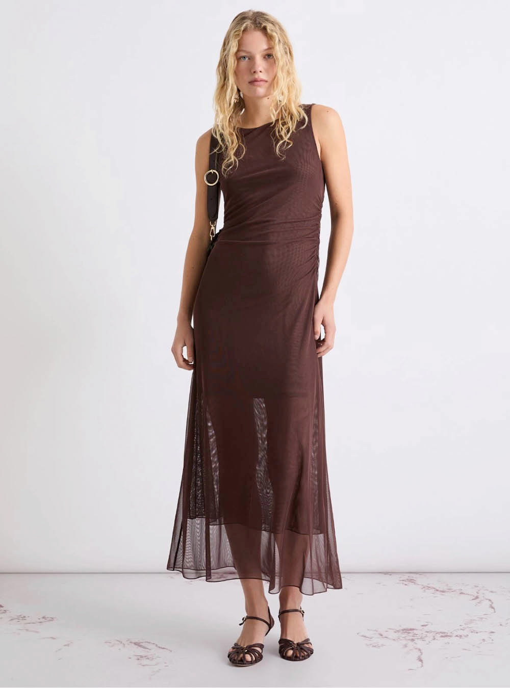 Marella Lined Tulle Dress - Brown
