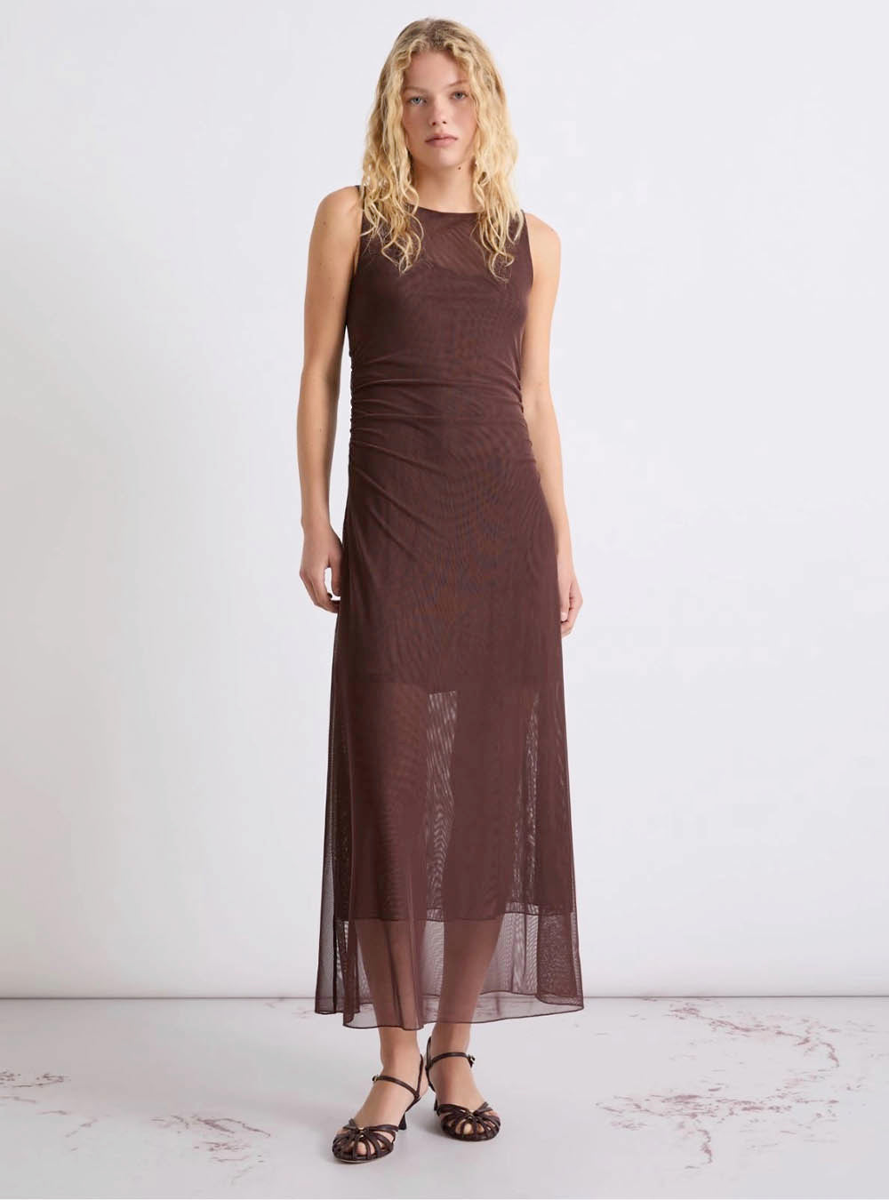 Marella Lined Tulle Dress - Brown