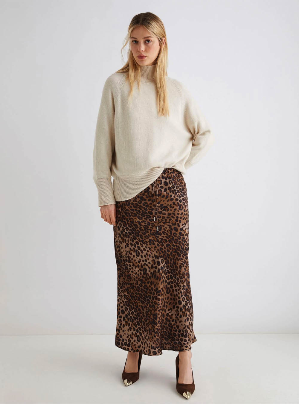 Marella Long Skirt with Drawstring - Natural