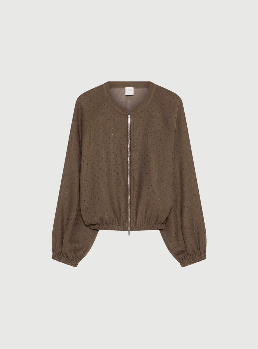 Marella Oversized Bomber Jacket with Micro-Rhinestone Detail - Brown