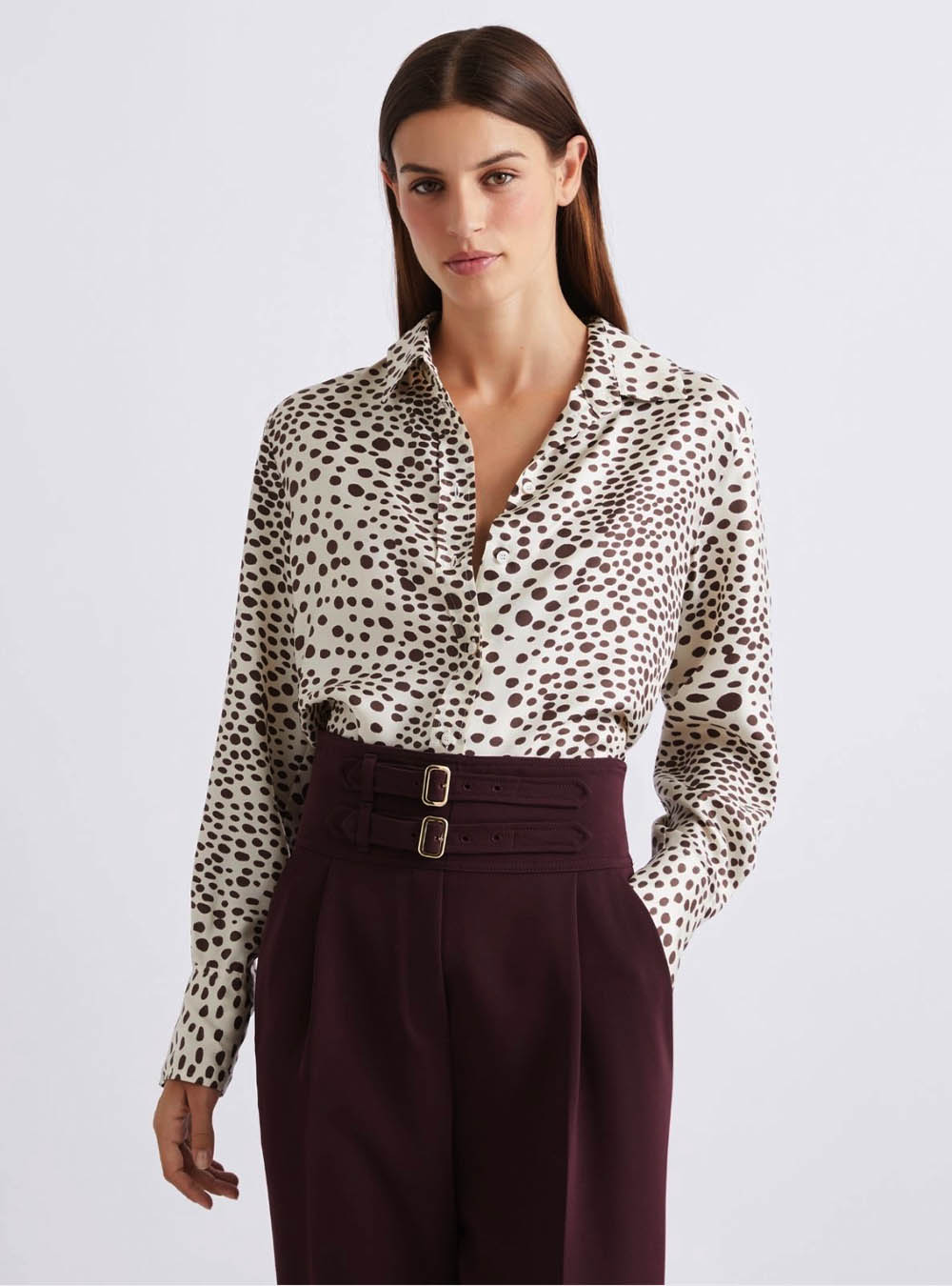 Marella Printed Silk Twill Shirt - Cream