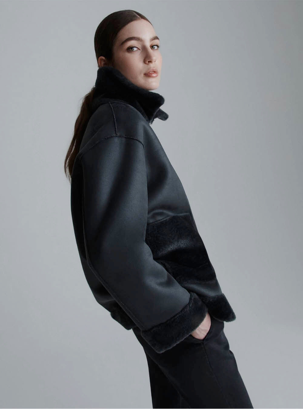 Marella Reversible Cocoon-Fit Jacket - Dark Grey