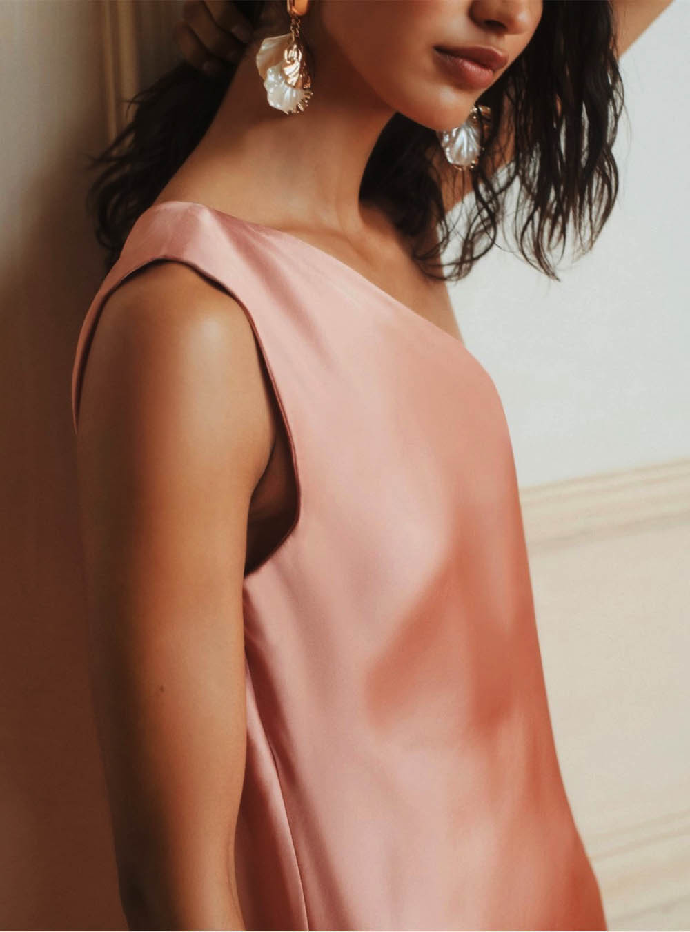 Marella Satin One-Shoulder Dress - Pink