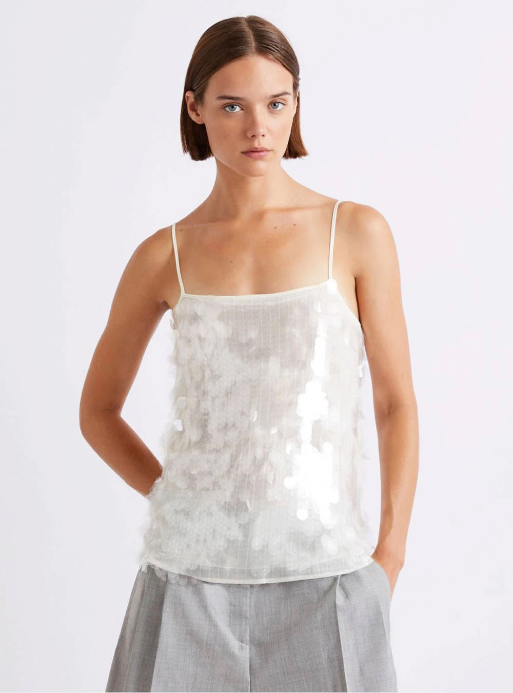 Marella Sequined Slip Top - White
