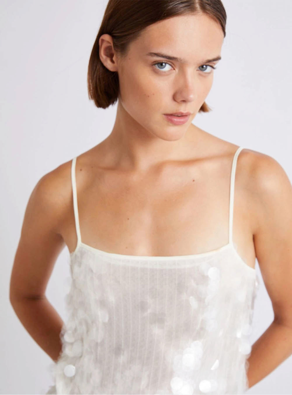 Marella Sequined Slip Top - White