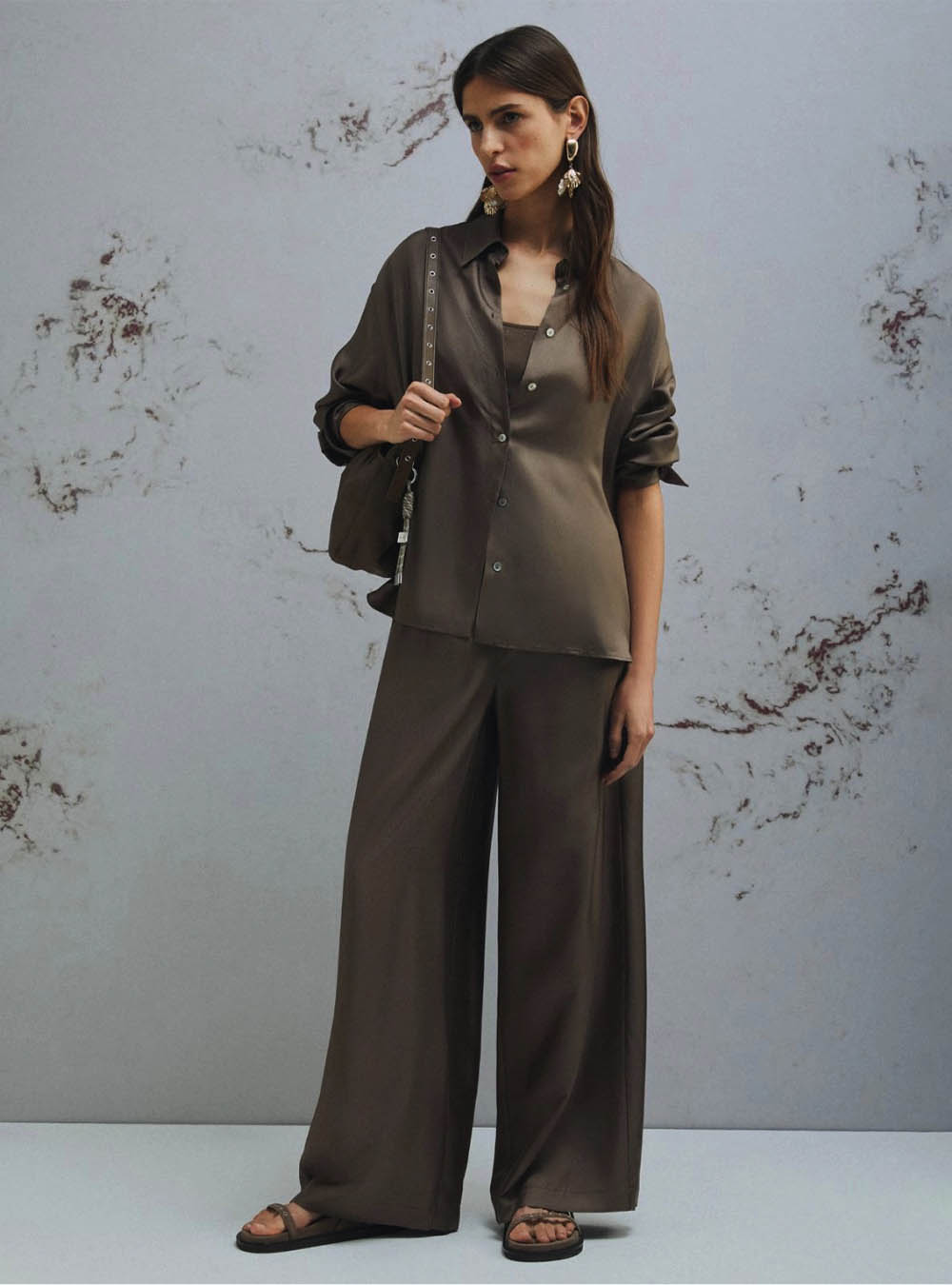 Marella Straight-Fit Silk Trousers - Brown