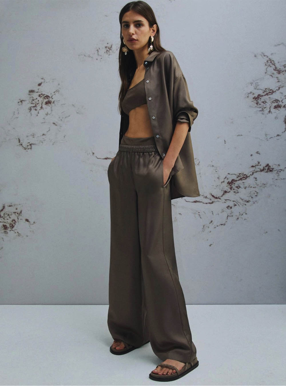 Marella Straight-Fit Silk Trousers - Brown