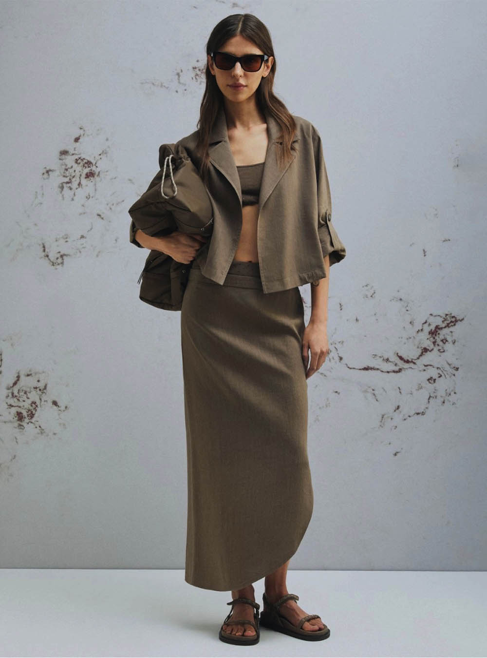 Marella Stretch Viscose & Linen Jacket - Brown