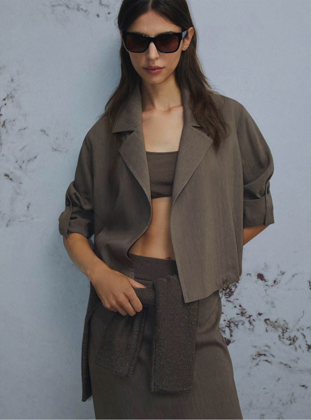 Marella Stretch Viscose & Linen Jacket - Brown