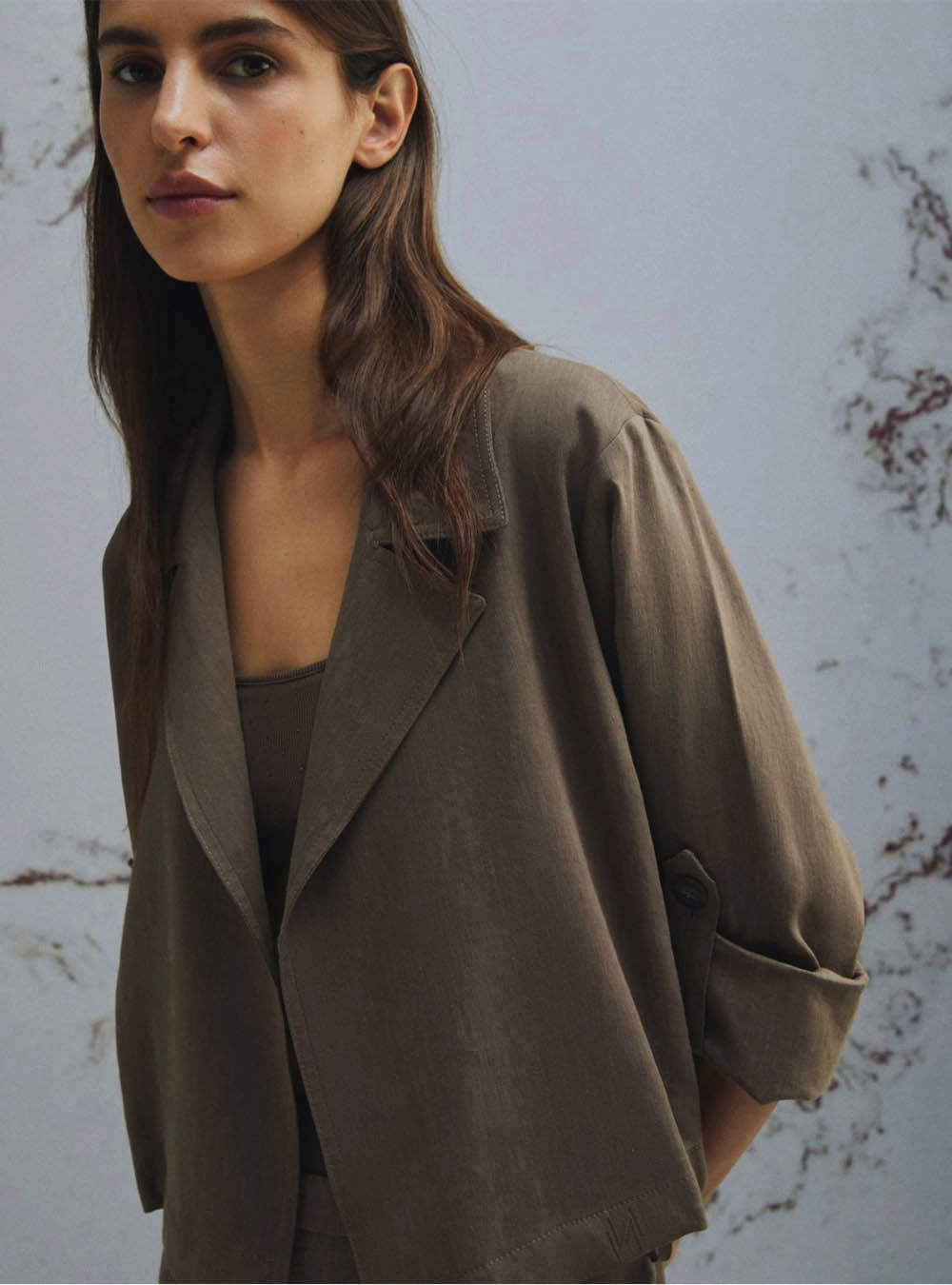 Marella Stretch Viscose & Linen Jacket - Brown